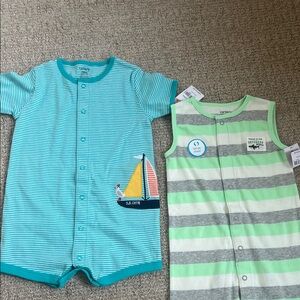 NWT Carter's Striped Baby Rompers nautical & shark 🐠